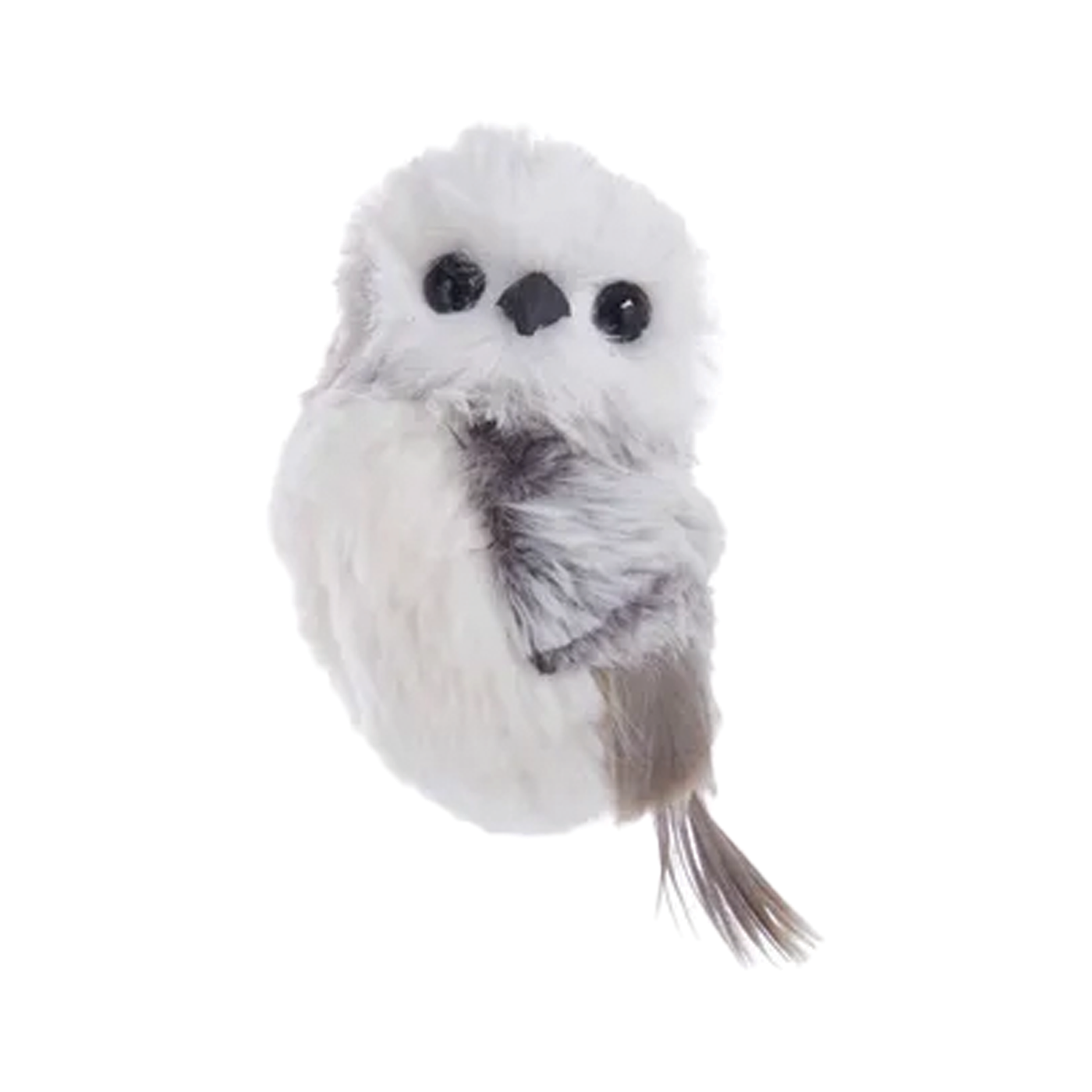 Grey With White Fur Hanging Owl Ornament - Looking Left