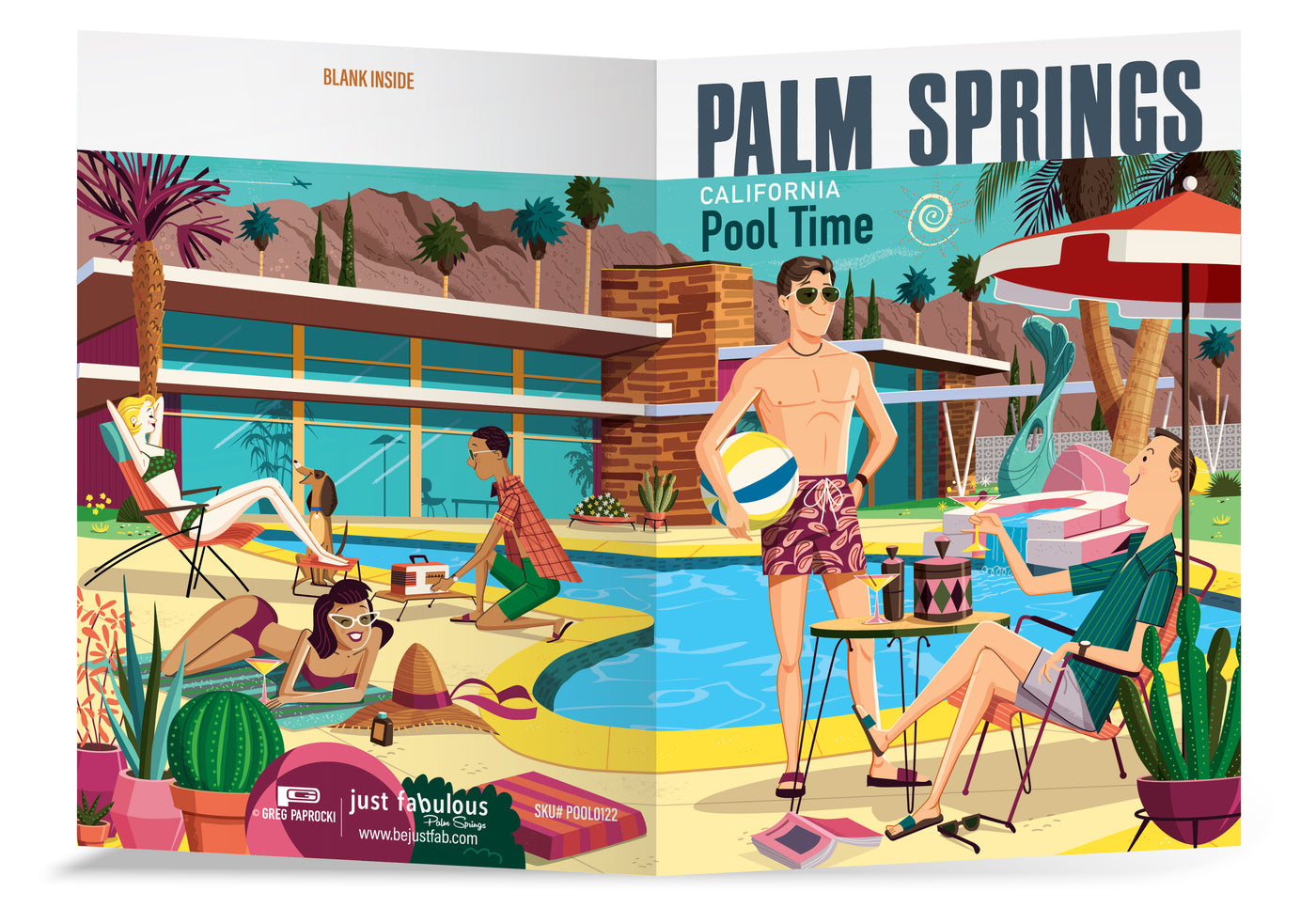 Palm Springs Pool Time Blank Greeting Card