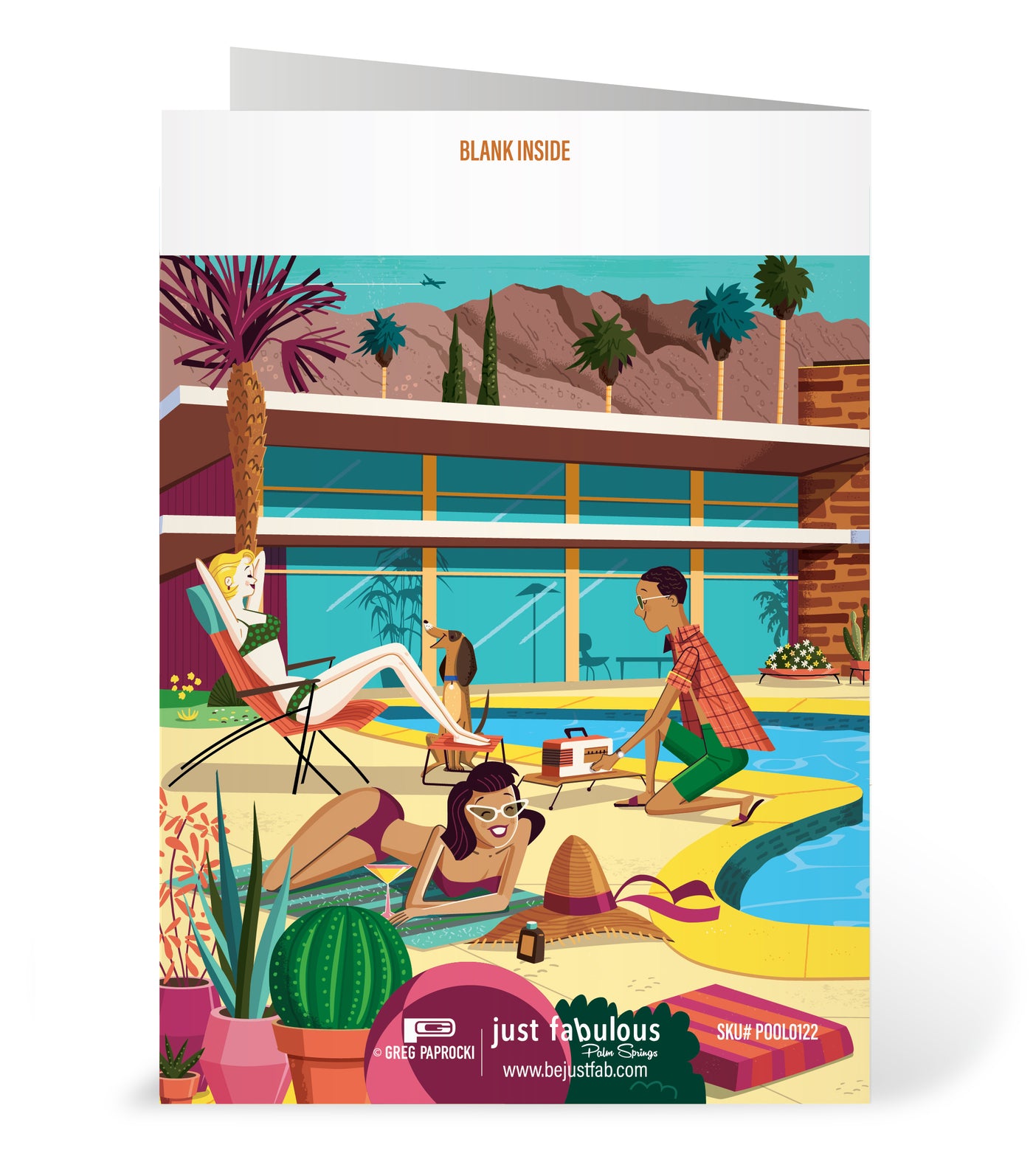 Palm Springs Pool Time Blank Greeting Card