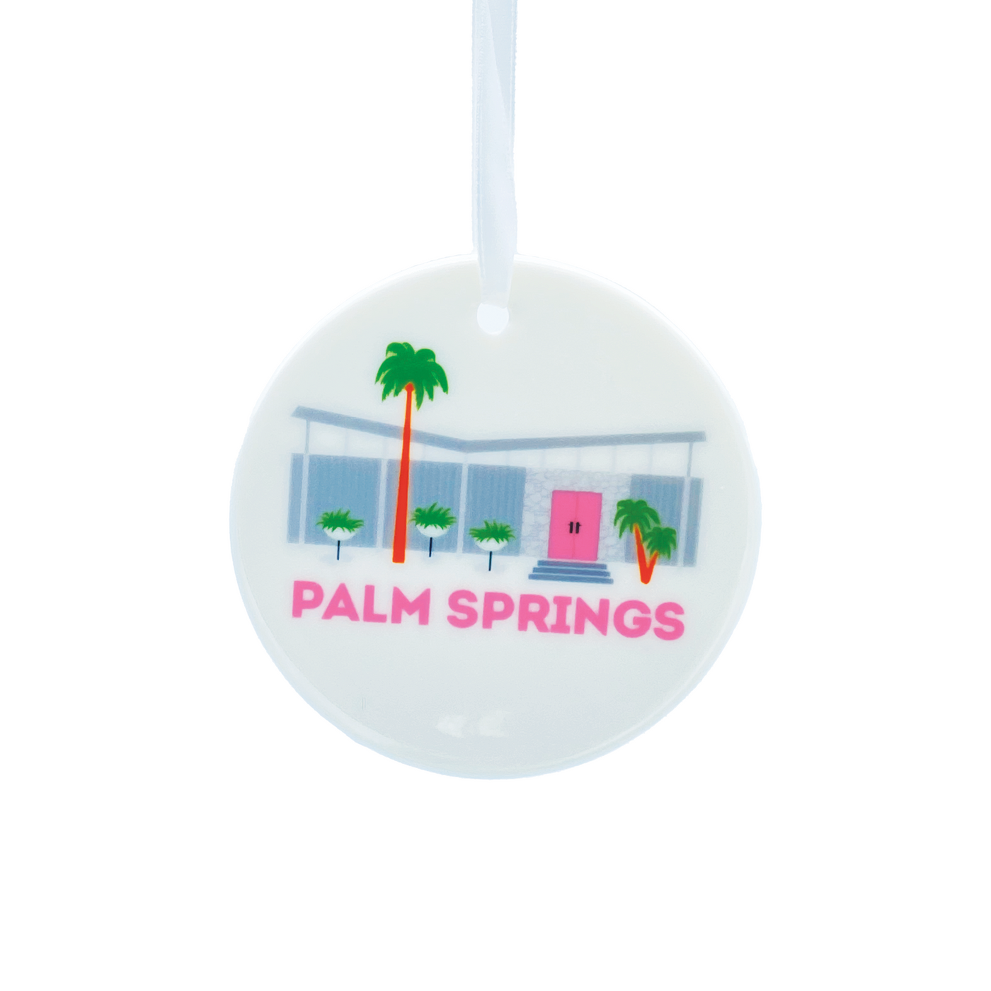 Ornament: Ceramic Disc Modern House Pink Door