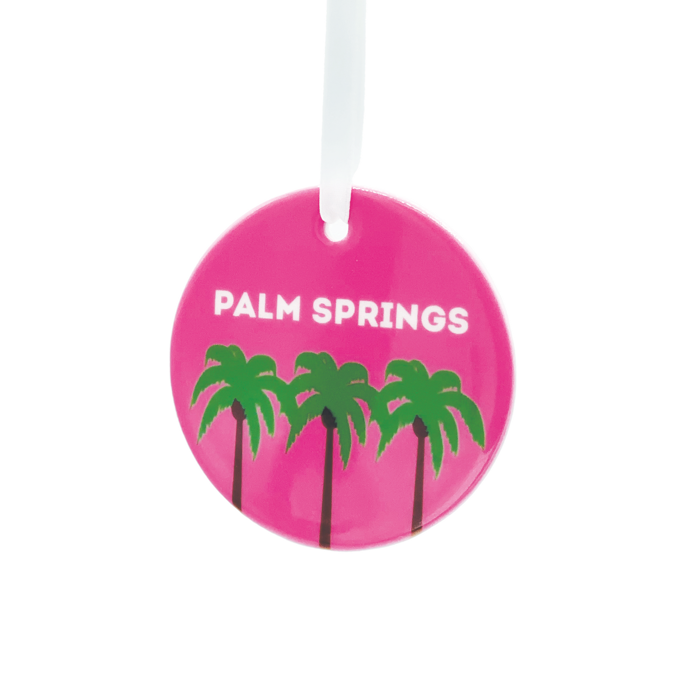 Ornament: Ceramic Disc Palm Springs Pink Palm Trees