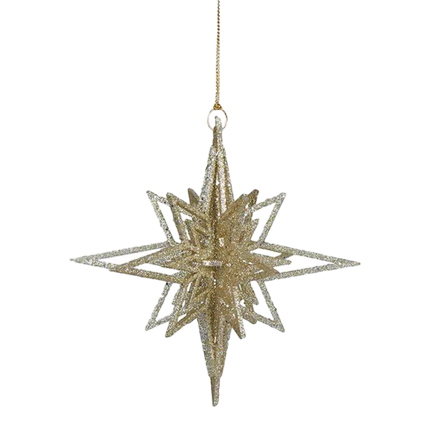 Nordic Glittered Starburst Ornament - Platinum