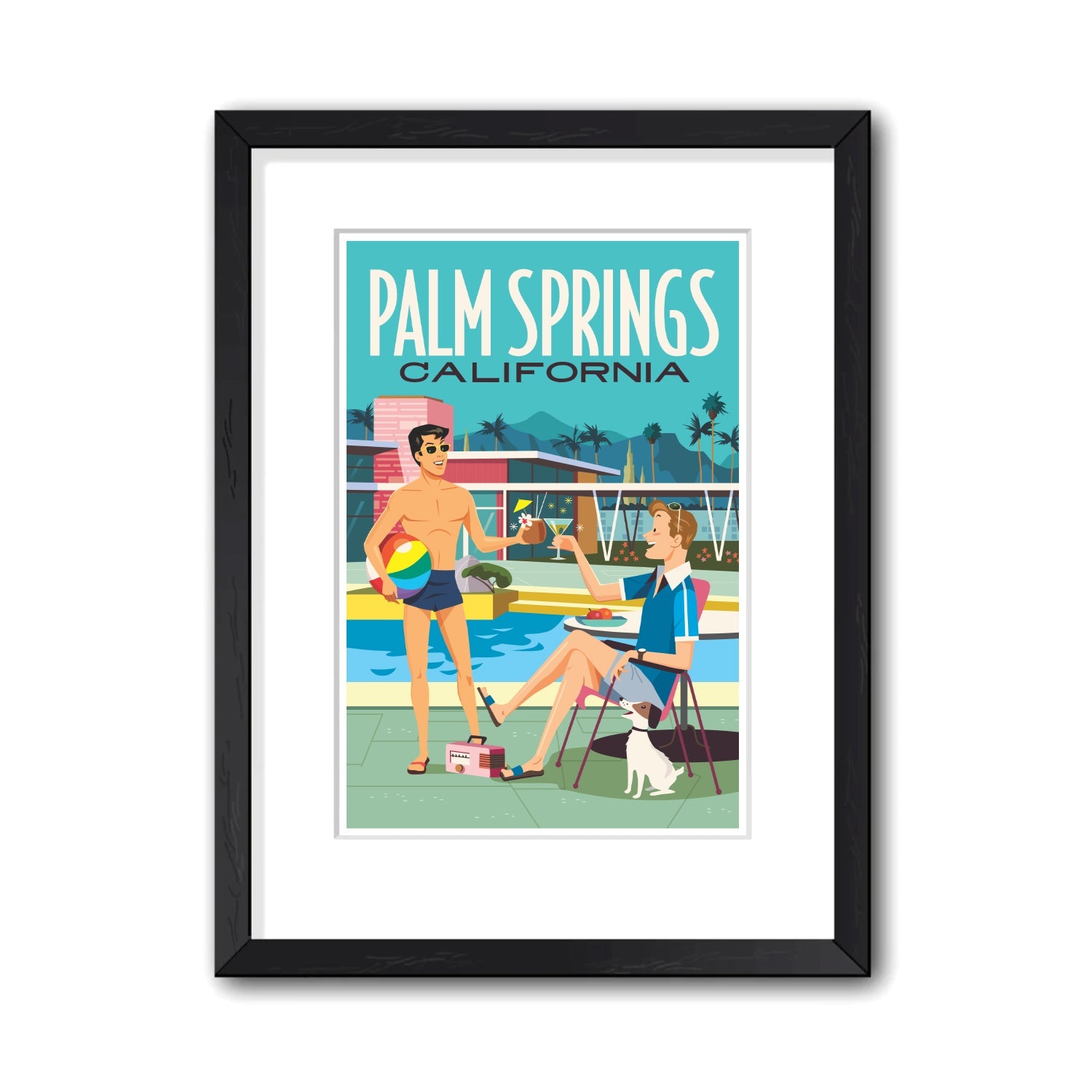 Print: Poolside Cocktails 13" x 19" (Framed) - Just Fabulous Palm Springs