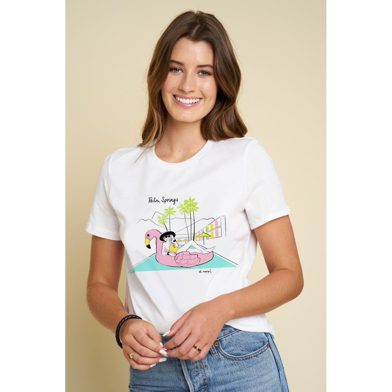 Flamingo Pool Float Short Sleeve T-Shirt-White - Just Fabulous Palm Springs