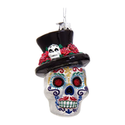 Glass Skeleton Head Ornament - Red Eyes