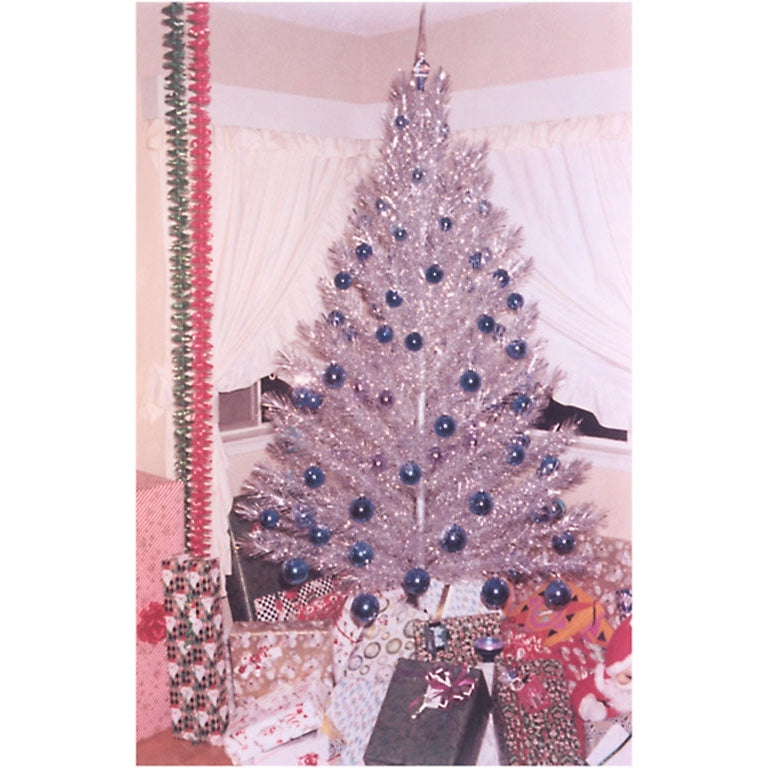 Silver Tinsel Christmas Tree Holiday Greeting Card