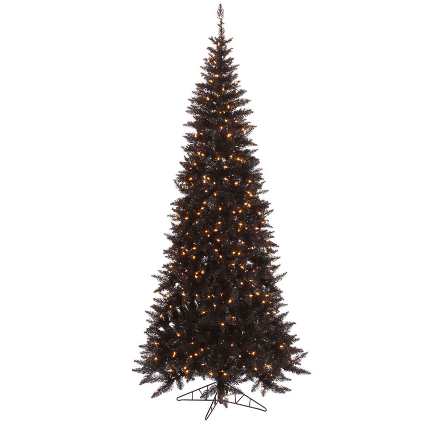 Black Slim Fir Tree - 9' x 46"  Pre-Lit : 700 Italian Style Warm White Dura-Lit LED Lights