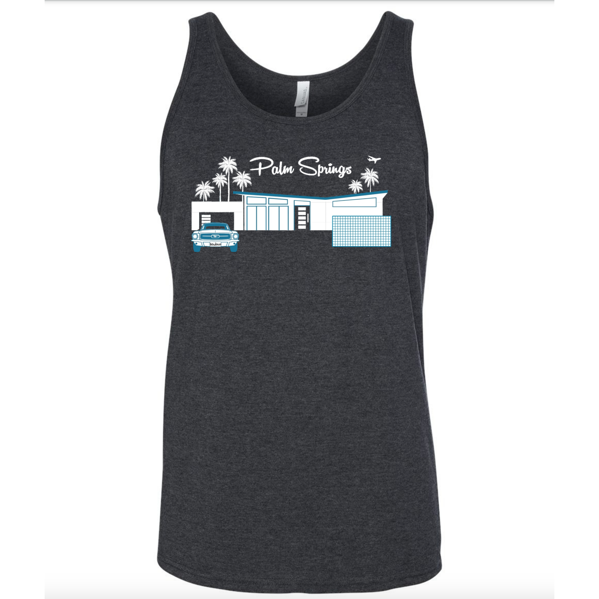 Twin Palms Unisex Tank Top - Charcoal/Teal 2021B - Just Fabulous Palm Springs