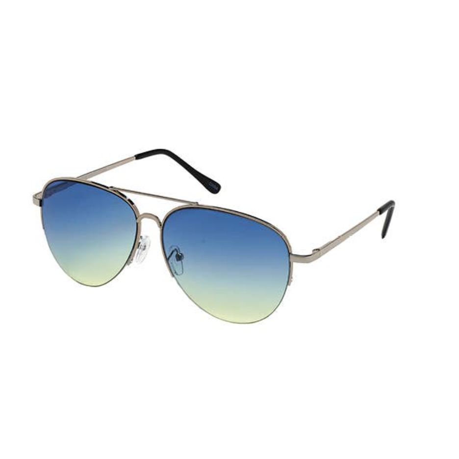 Blue Gem Weekend Aviator Sunglasses - Silver / Blue Gradient Lenses