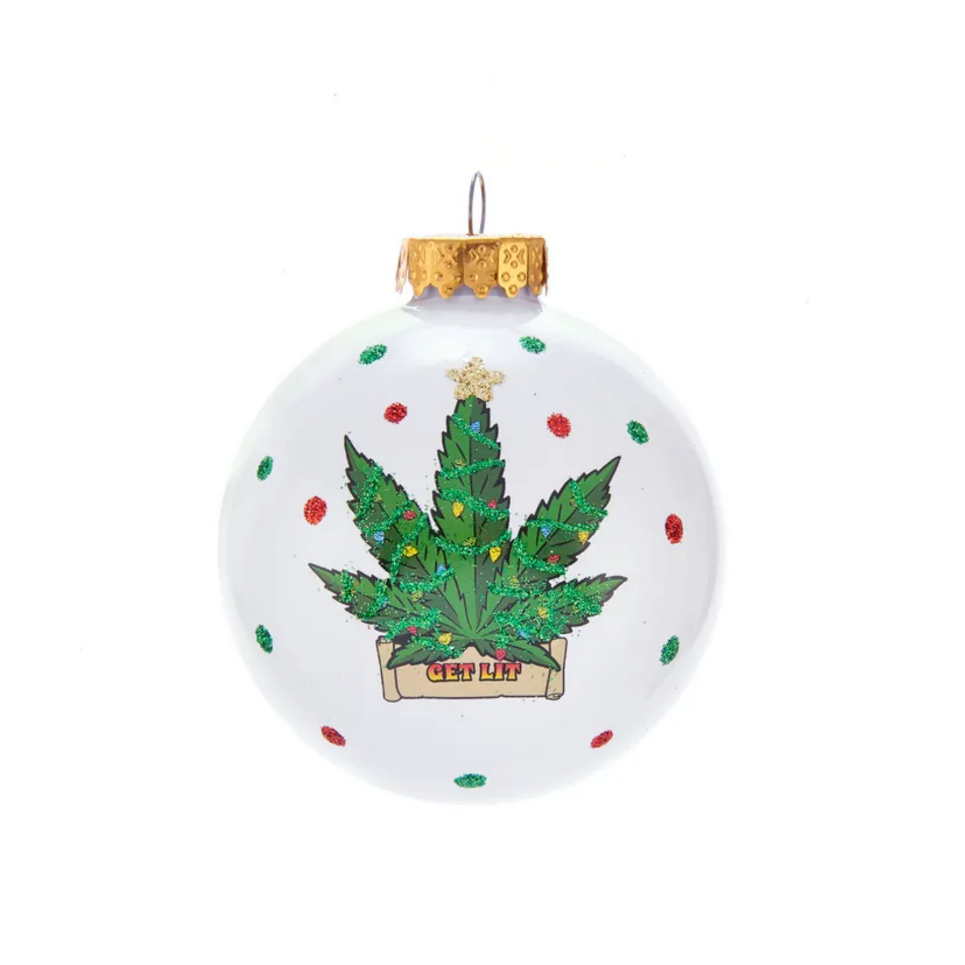 White w/ Cannabis Design Ball Ornament