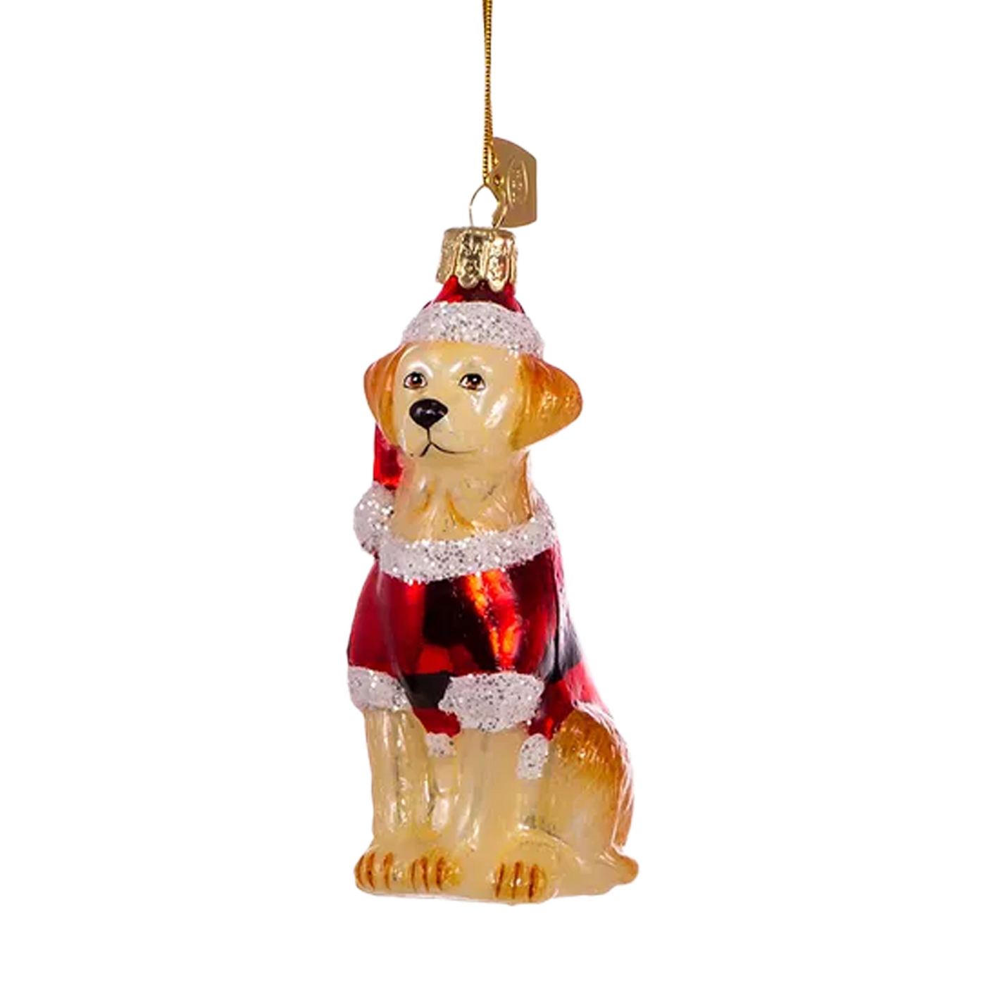 Labrador Retriever With Santa Suit Glass Ornament - Yellow