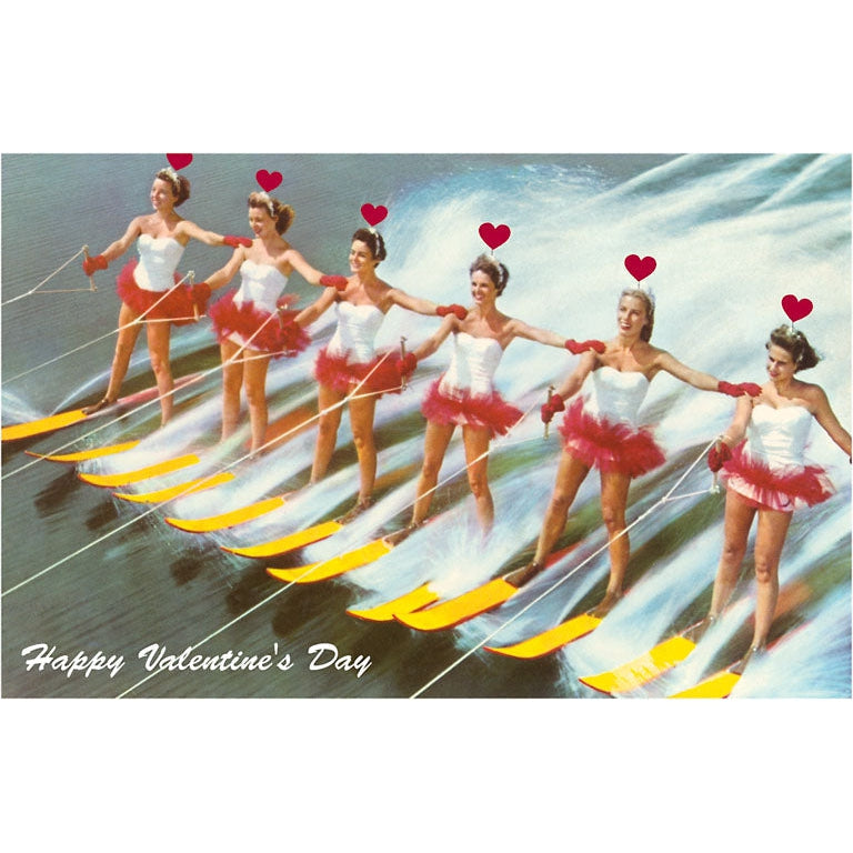Water Skiers With Hearts Valentine Greeting Card