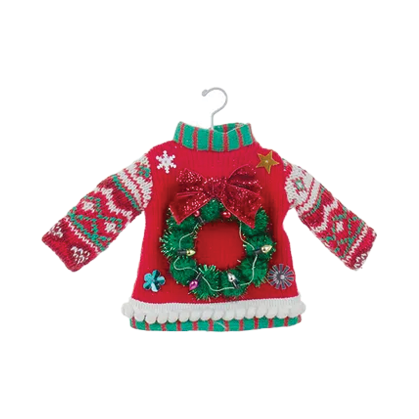 Red & Green Ugly Sweater Ornament - Wreath