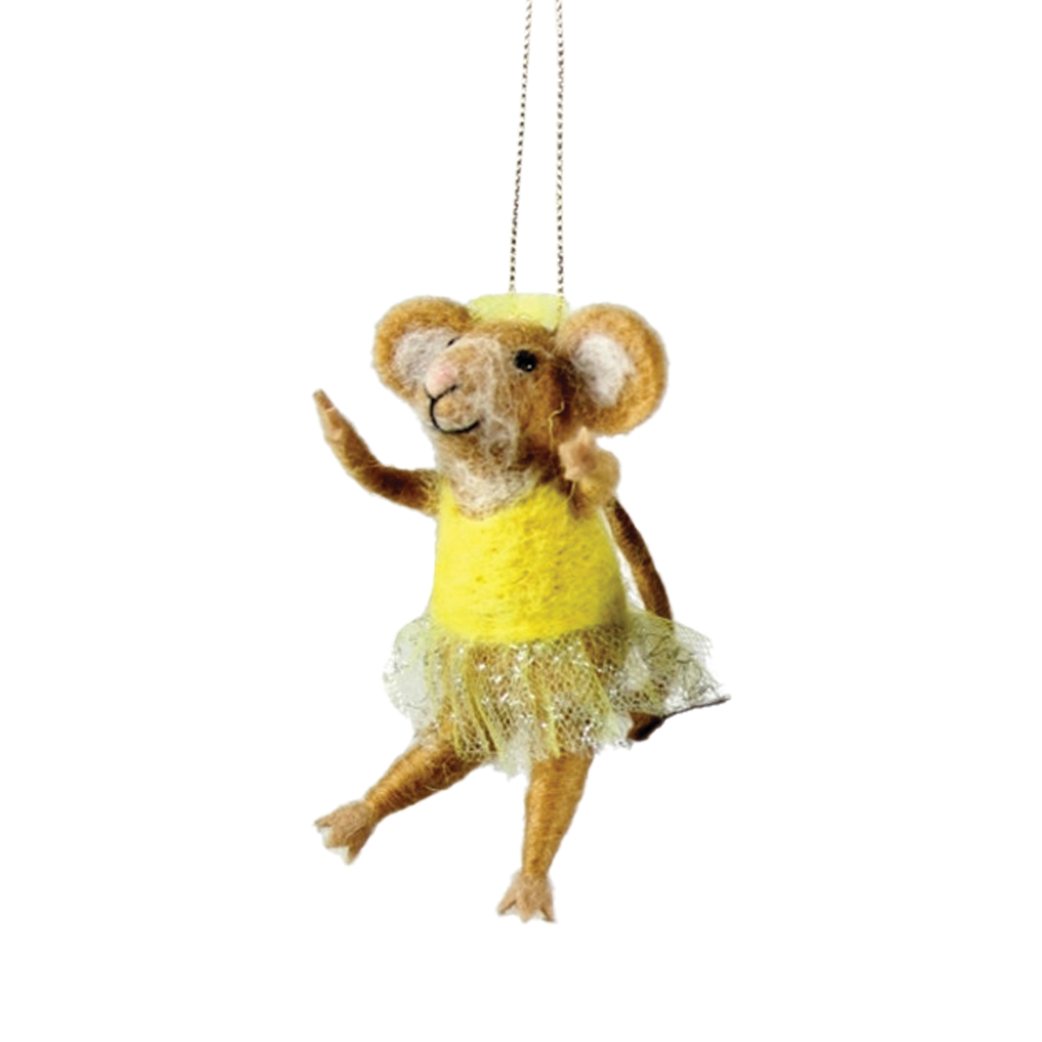 Felt Ballerina Mouse Ornament - Yellow