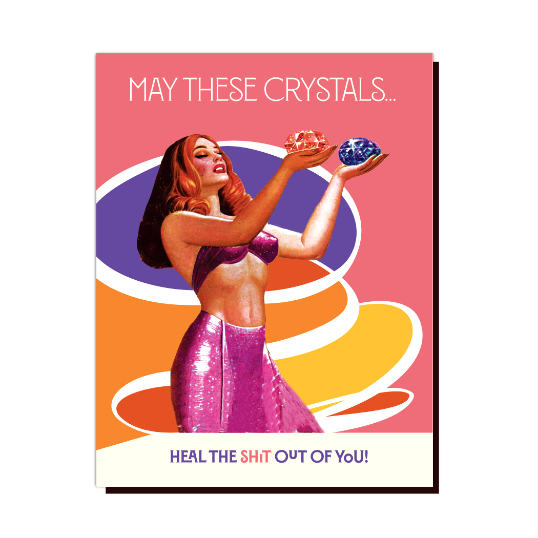 Crystals Heal Pink - Greeting Card