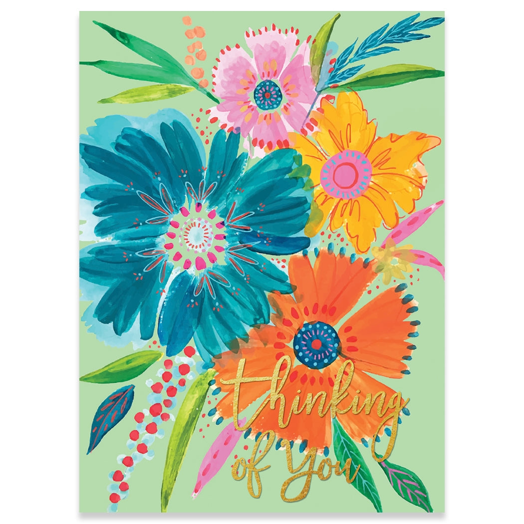 Boho Flowers 3 Thinking Of You Greeting Card