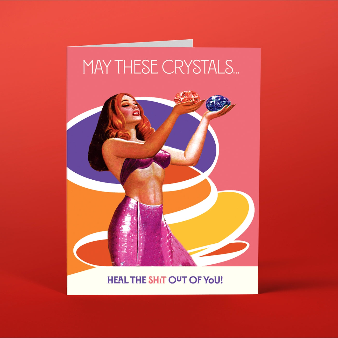 Crystals Heal Pink - Greeting Card