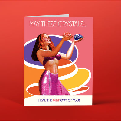 Crystals Heal Pink - Greeting Card