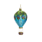Peacock Hot Air Balloon Glass Ornament - Blue & Green - Just Fabulous Palm Springs