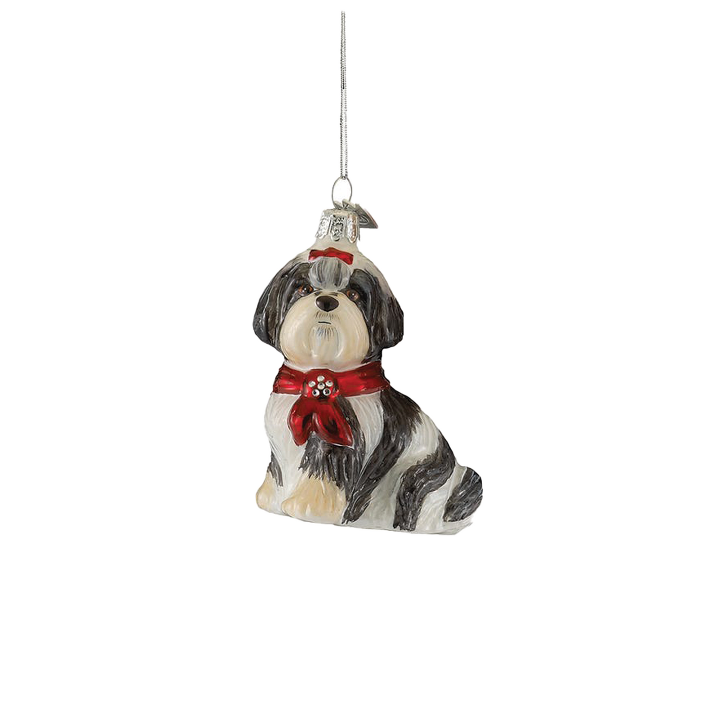 Shih Tzu Glass Ornament - Black & White