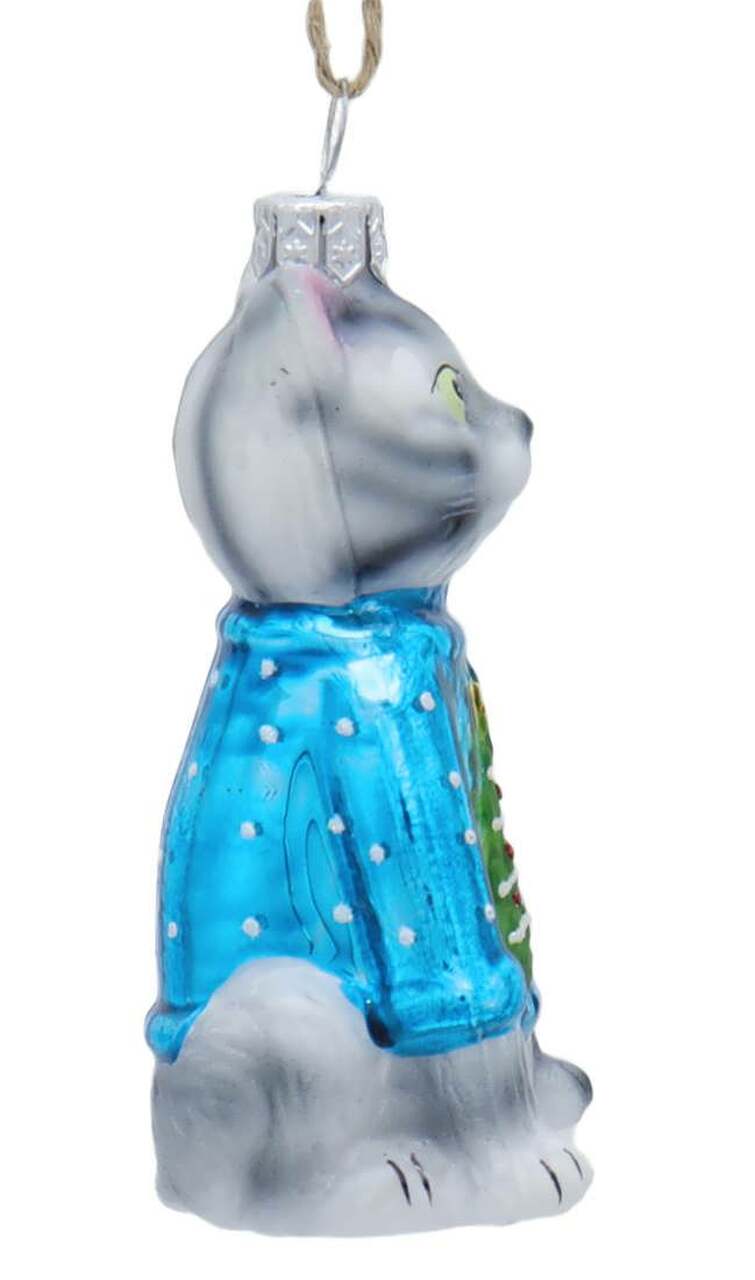 Festive Kitty Ornament - Blue Sweater