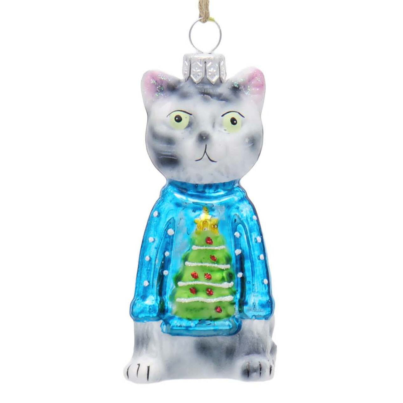 Festive Kitty Ornament - Blue Sweater