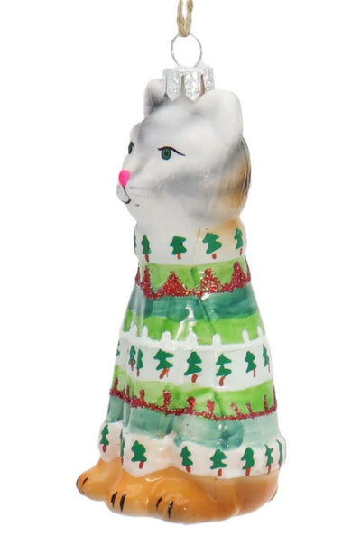 Festive Kitty Ornament - Green Sweater