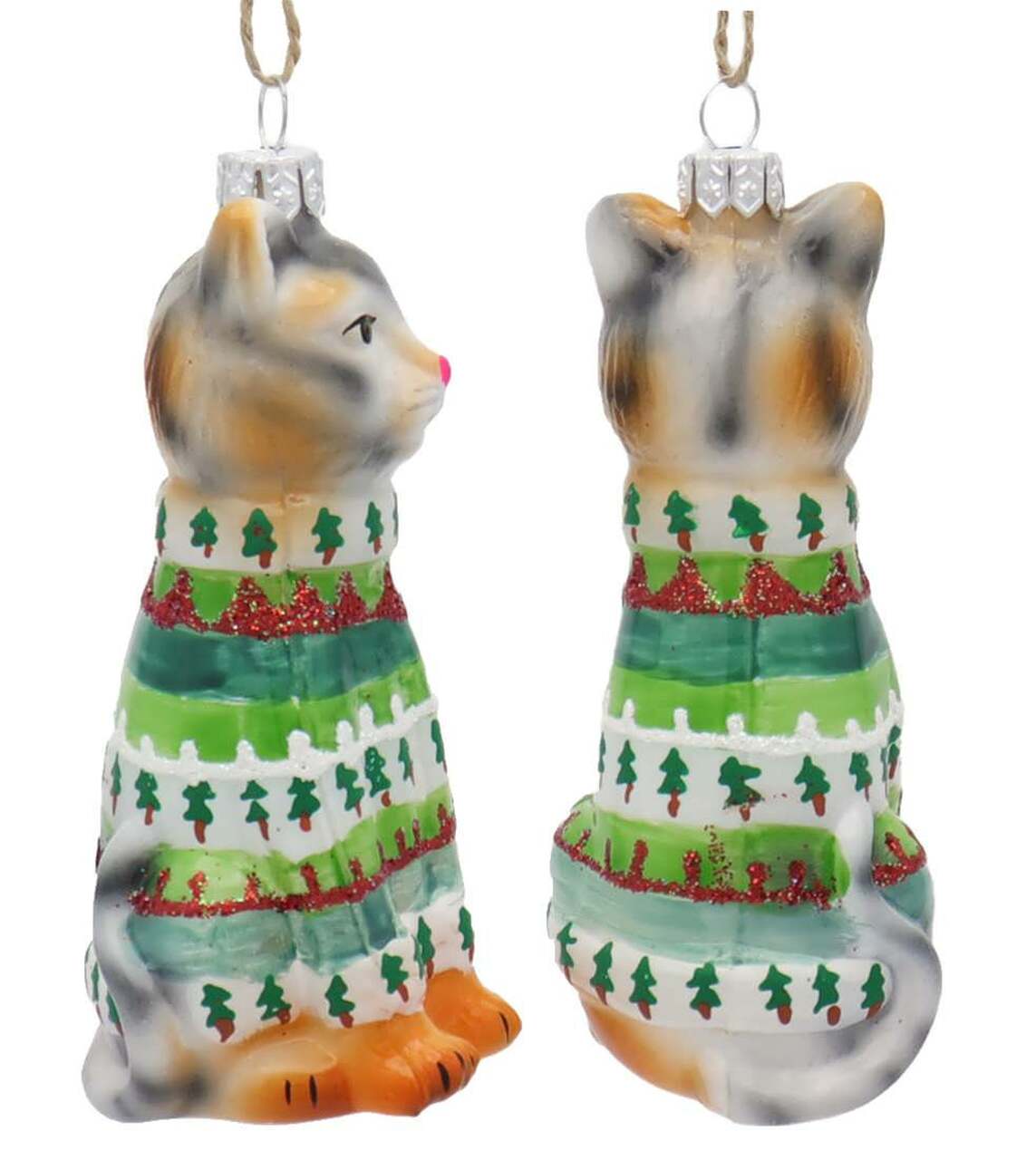 Festive Kitty Ornament - Green Sweater