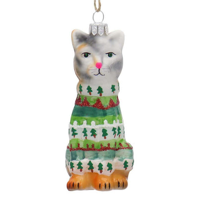 Festive Kitty Ornament - Green Sweater
