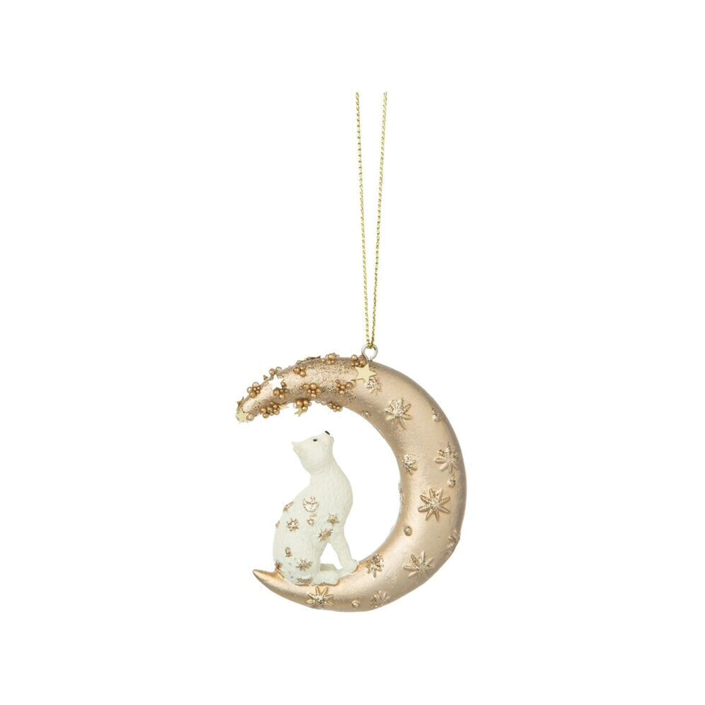 Cat In Crescent Moon Ornament - Cream Cat