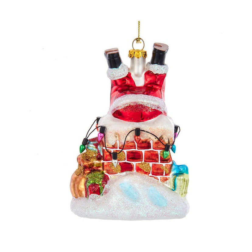 Glass Santa Down Chimney Ornament