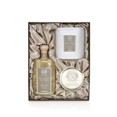 Desert Sage - Home Ambiance Diffuser, Candle & Nickel Plated Tray Gift Set