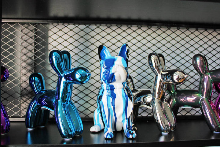 Blue Graffiti French Bulldog With Glasses - 8" Tall