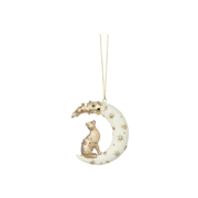 Cat In Crescent Moon Ornament - Gold Cat