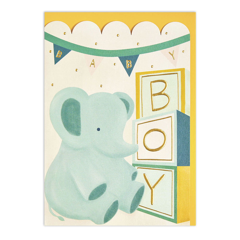 Blue Elephant Boy New Baby Greeting Card