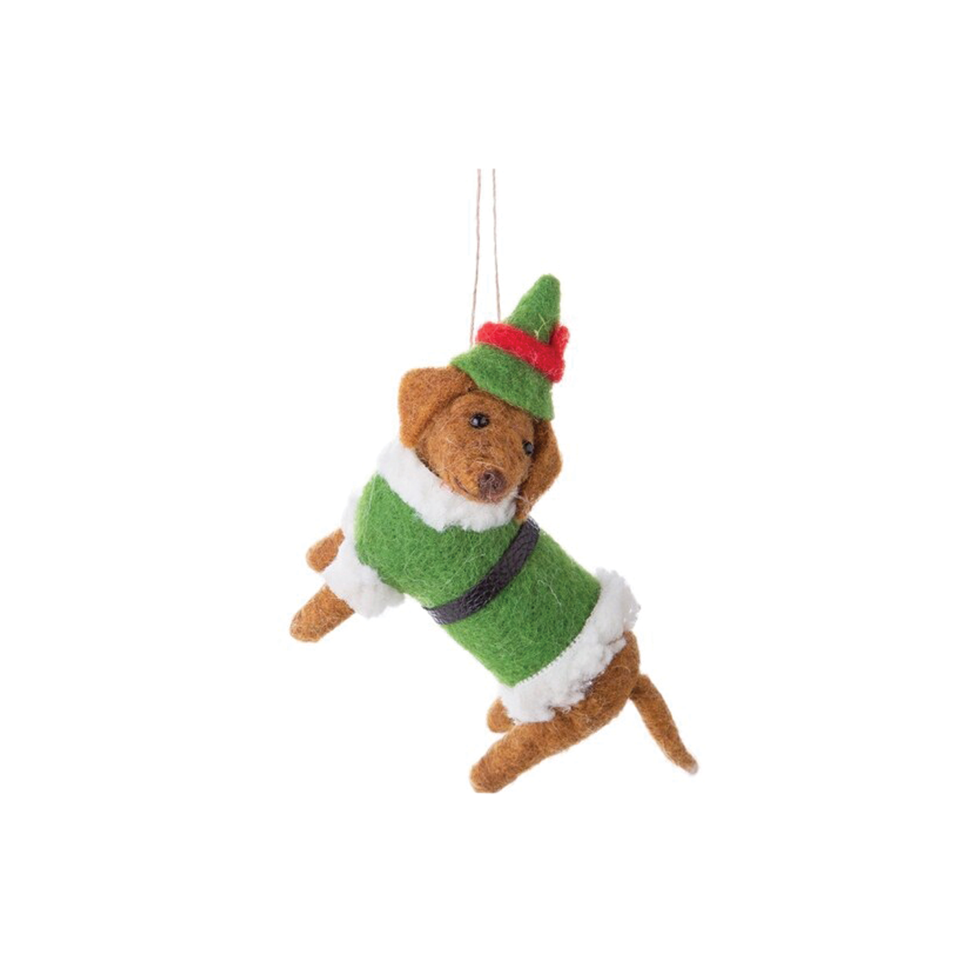 Brown Dachshunds In Santa Outfits Felt Ornament - Green