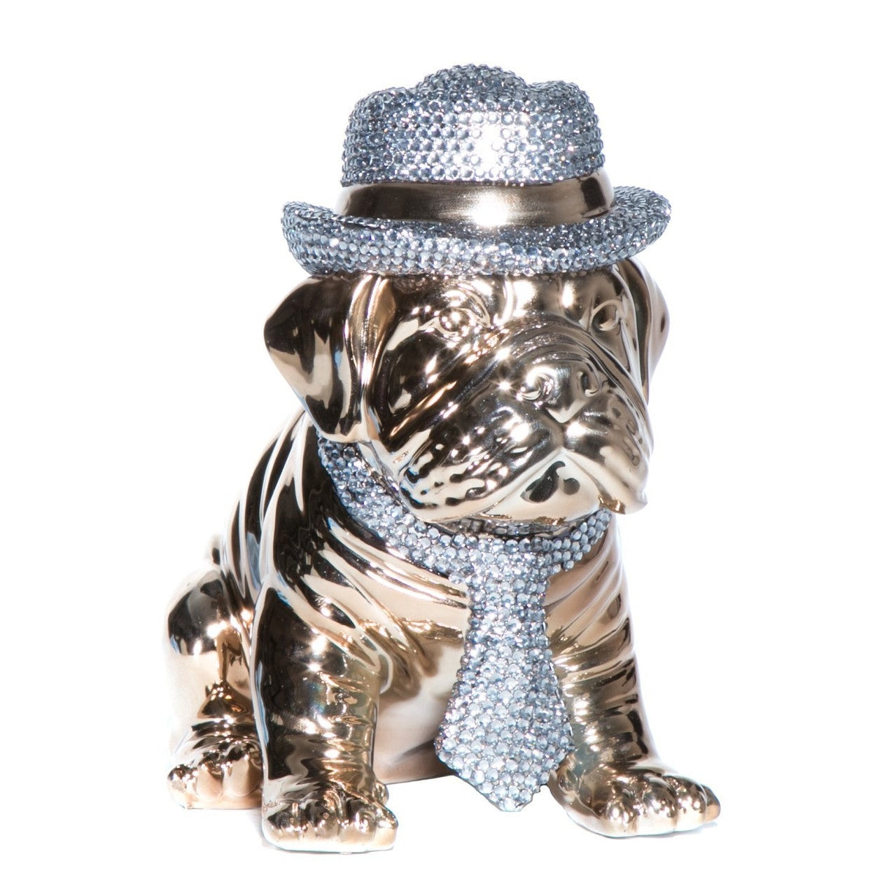 Bronze Bulldog with Rhinestone Hat & Tie - 10" Tall