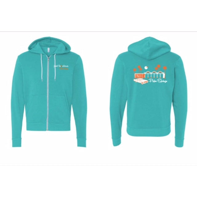 Zig Zag Zip Up Fleece Hoodie - Teal/Orange - Just Fabulous Palm Springs