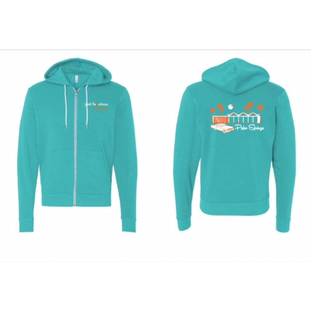 Zig Zag Zip Up Fleece Hoodie - Teal/Orange