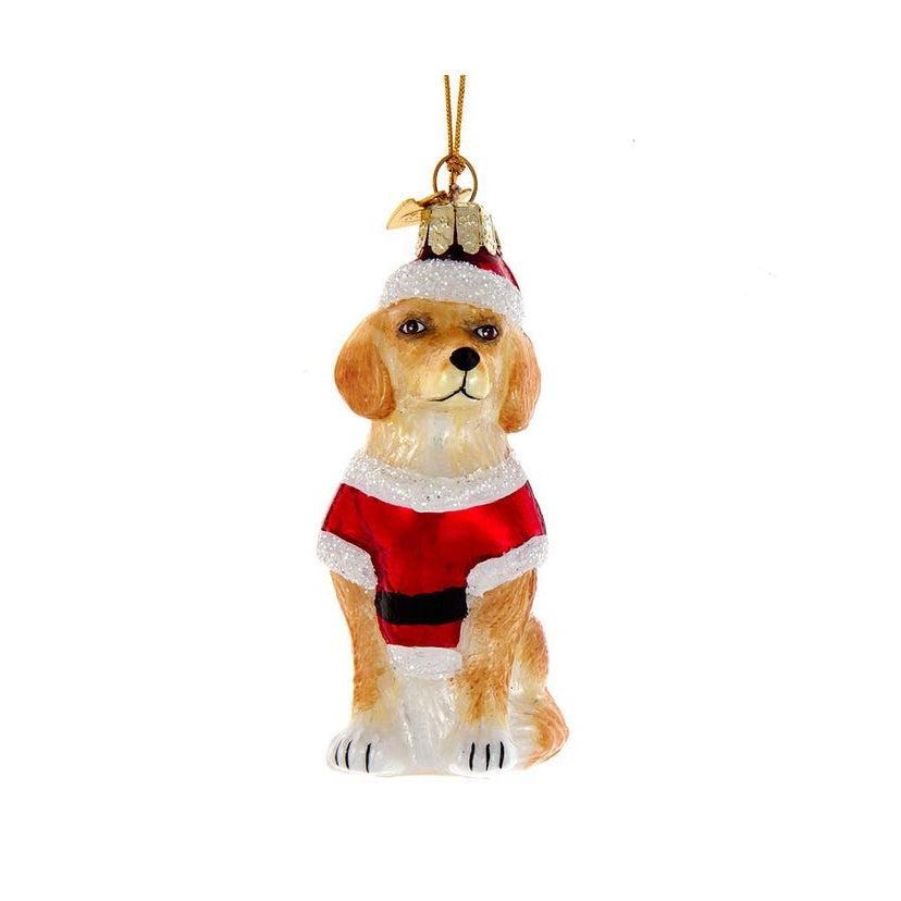 Golden Retriever With Santa Suit Glass Ornament