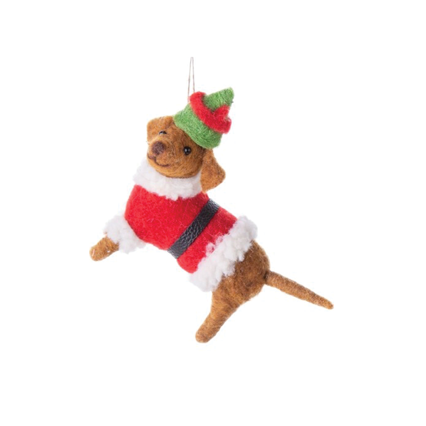 Brown Dachshunds In Santa Outfits Felt Ornament - Red