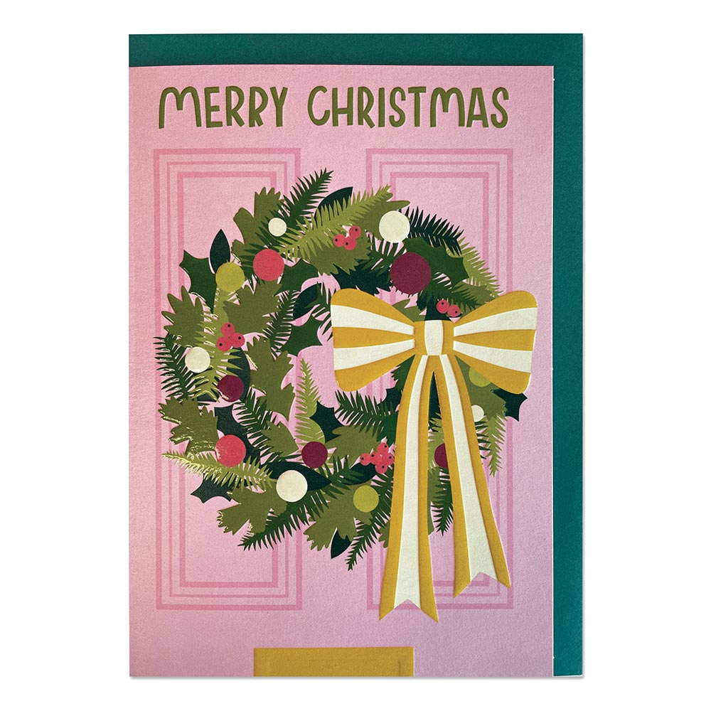 Wreath With Bow Christmas Holiday Card