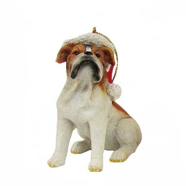 Dog With Santa Hat Ornament - Bull Dog