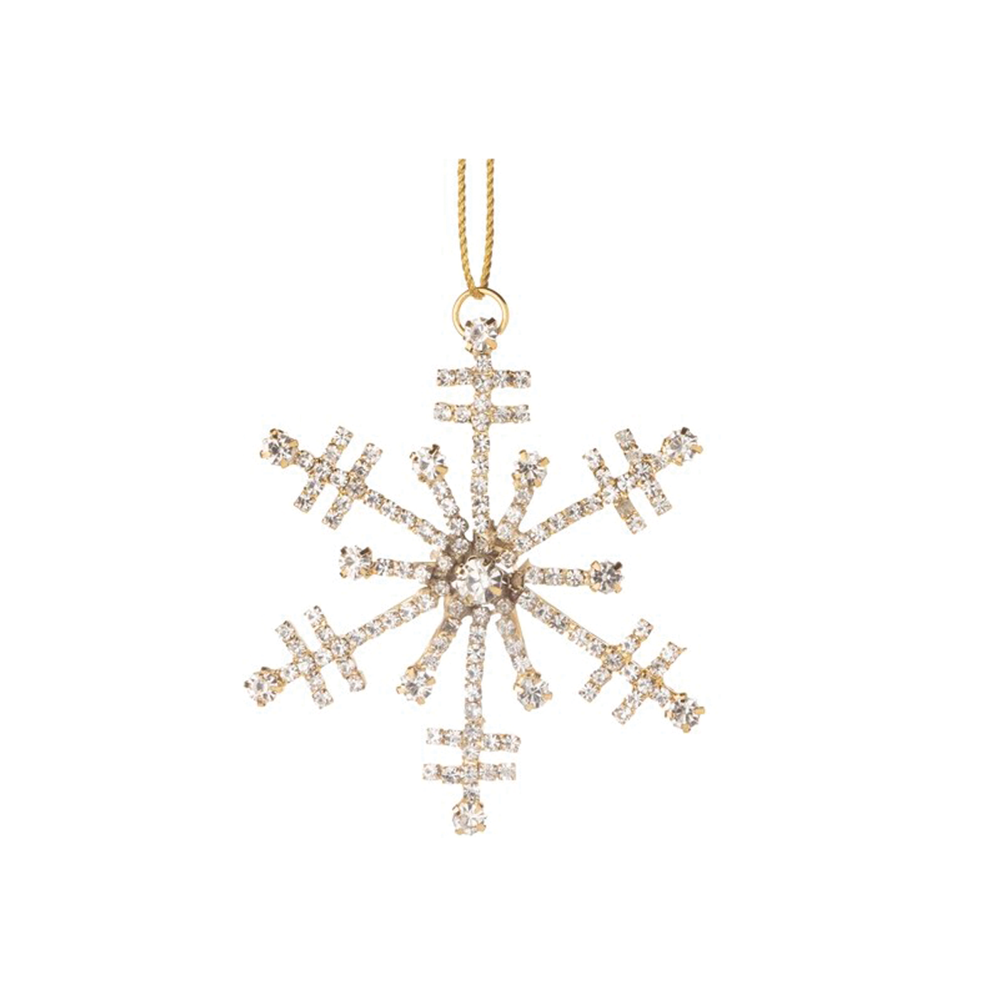 Rhinestone Snowflake On Gold Metal Frame Ornament - Square Tip