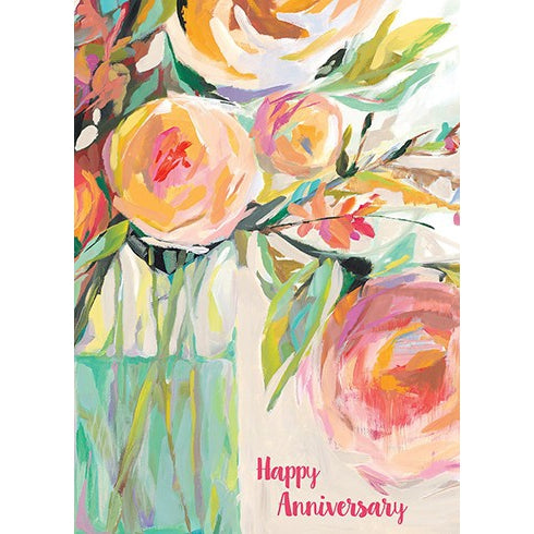 Peachy Peonies Anniversary Greeting Card
