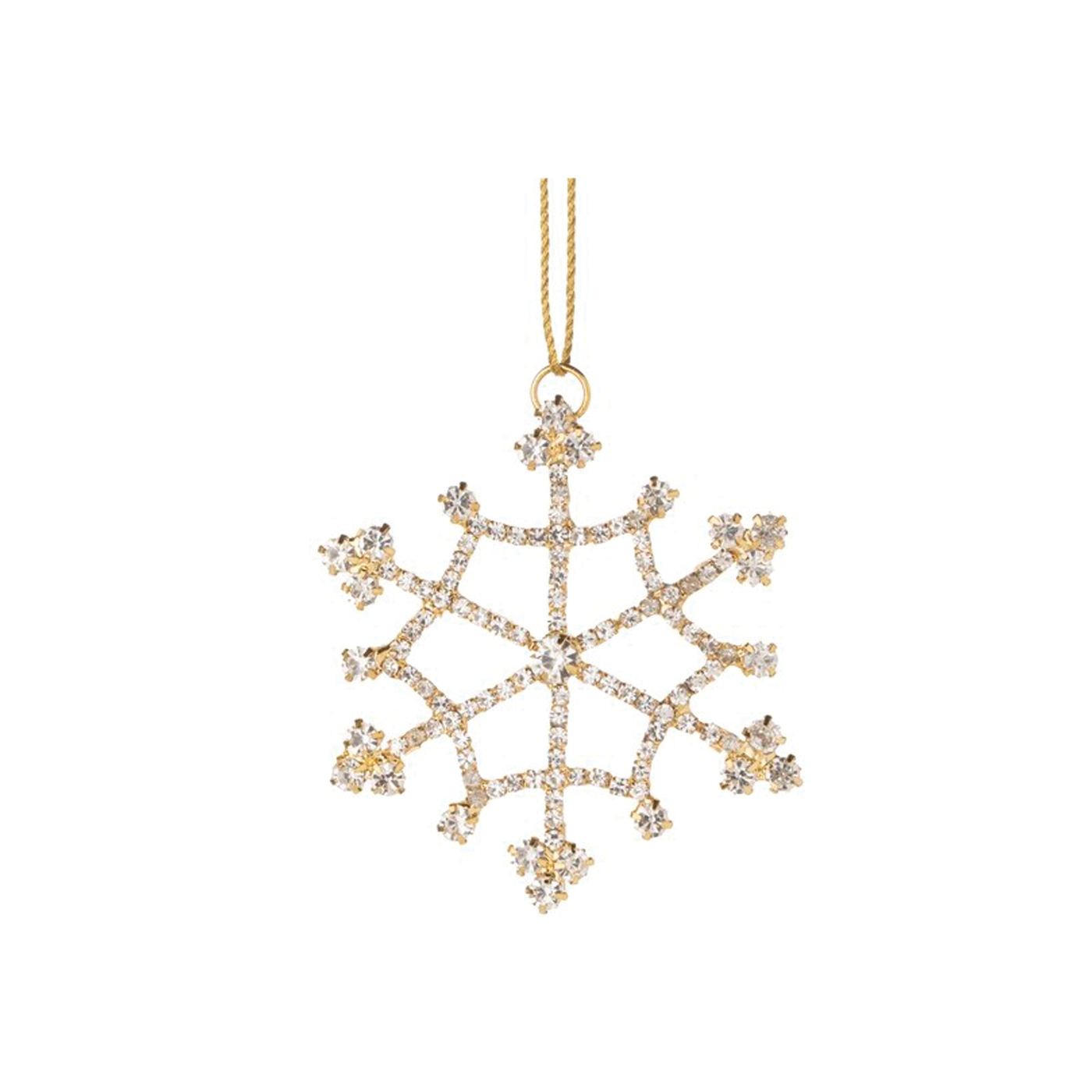 Rhinestone Snowflake On Gold Metal Frame Ornament - Triangle Tip