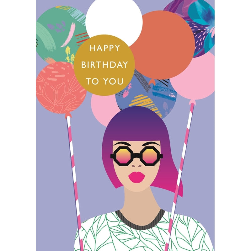 Lady Balloon Birthday Card