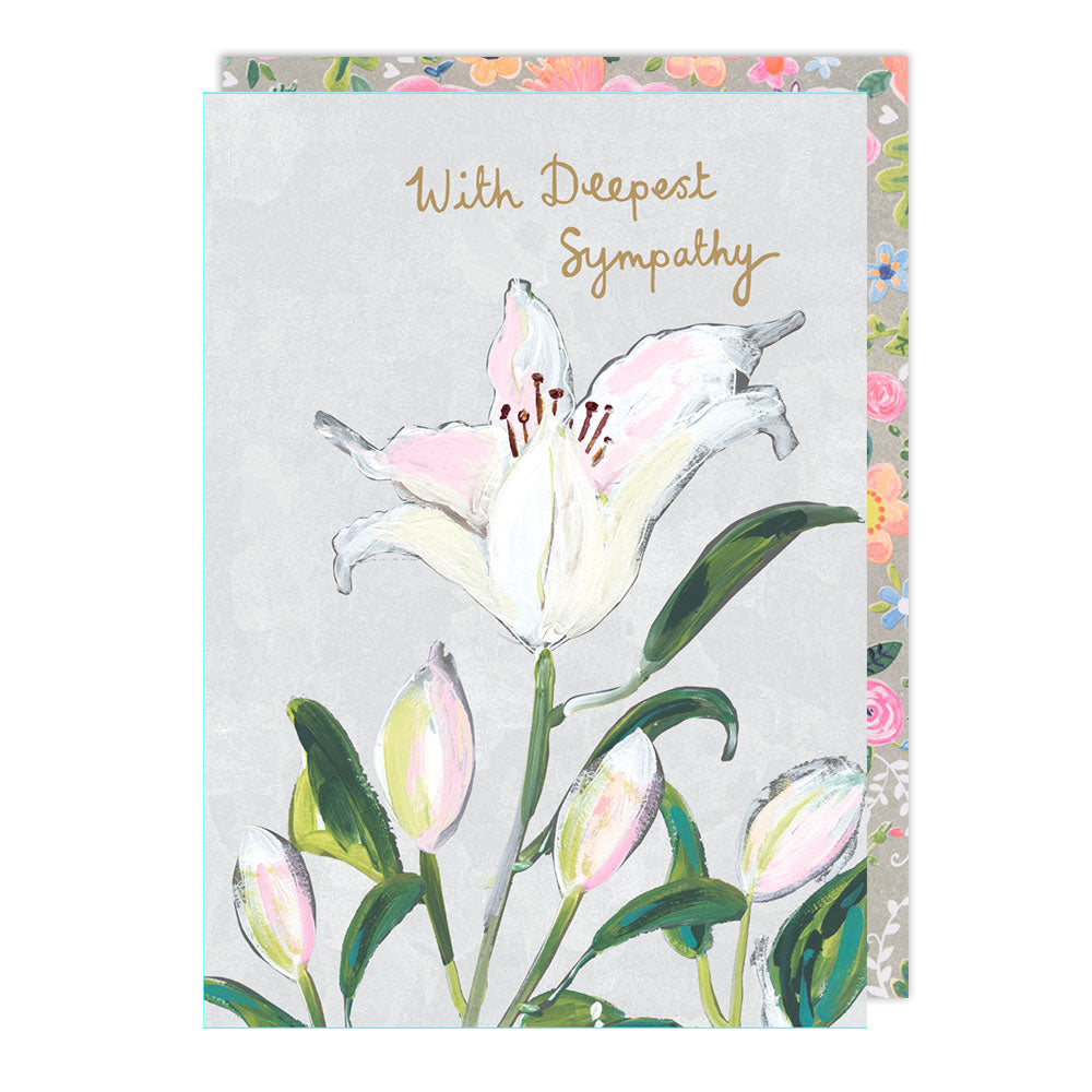 Lily On Grey Sympathy Greeting Card