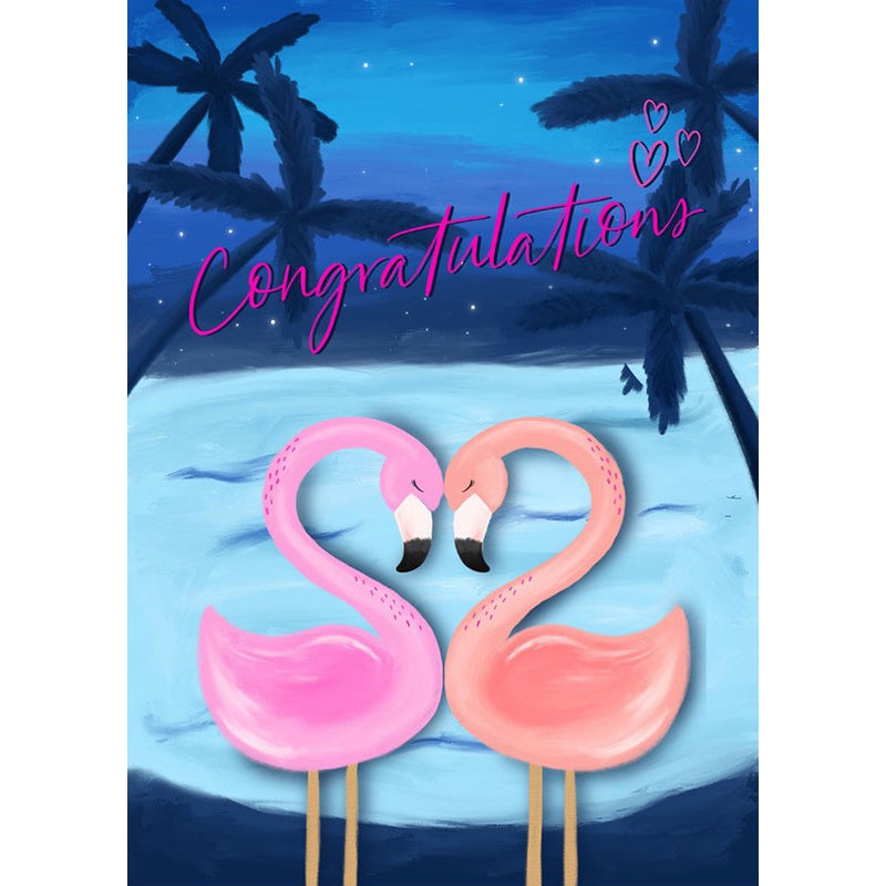 Flamingos Wedding Greeting Card - Just Fabulous Palm Springs