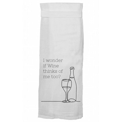 I Wonder if Wine Thinks of Me Tea Towel towel
